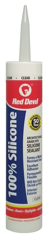 Red Devil 0826 Silicone Sealant, Clear, -60 to 400 deg F, 9.8 fl-oz Cartridge, Pack of 12