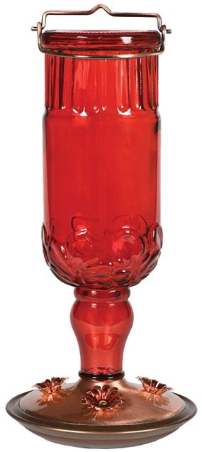Perky-Pet 8119-2 Bird Feeder, 24 oz, 4-Port/Perch, Glass, Red, 11-1/2 in H, Pack of 2