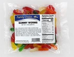 Family Choice 1119 Gummy Worm Candy, 8 oz, Pack of 12