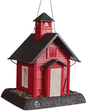 North States 9084 Hopper Bird Feeder, School House, 5 lb, Plastic, Gray/Red, 13-1/4 in H, Hanging/Pole Mounting