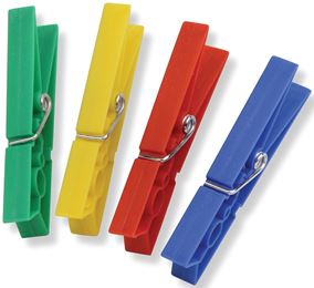 Honey-Can-Do DRY-01390 Classic Clothespin, 0.79 in W, 3.31 in L, Plastic, Blue/Green/Red/Yellow, Pack of 12