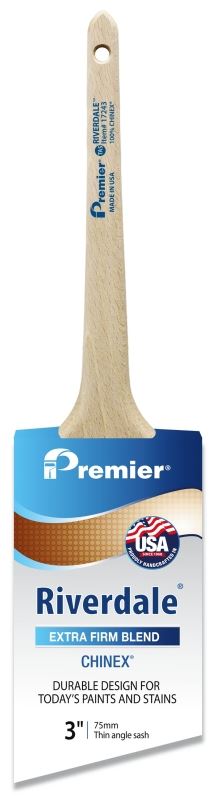 Premier Riverdale 17243 Paint Brush, 3 in W, Thin Angle Sash Brush, 2-15/16 in L Bristle, Chinex Bristle