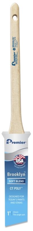 Premier Brooklyn 17279 Paint Brush, 1 in W, Thin Angle Sash Brush, 2-1/8 in L Bristle, Polyester Bristle