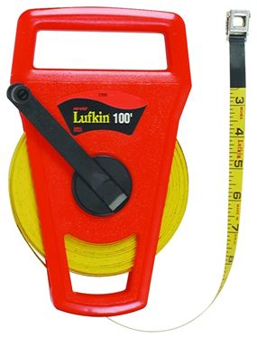 Crescent Lufkin FE100D/1706D Tape Measure, 100 ft L Blade, 1/2 in W Blade, Fiberglass Blade, ABS Case, Orange Case