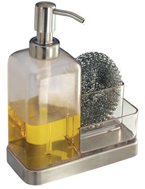 iDESIGN 67080 Soap and Sponge Caddy, Stainless Steel, Clear