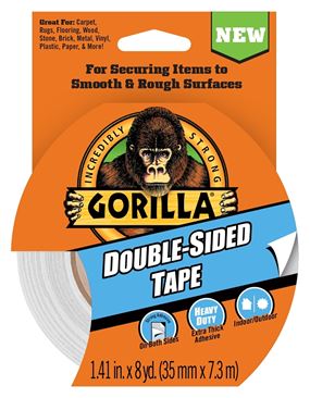 Gorilla 100925 Double Sided Tape, 8 yd L, 1.41 in W, Gray