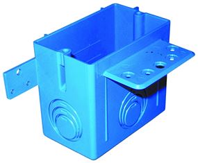 Carlon A122 Outlet Box, 1 -Gang, 4 -Knockout, PVC, Blue, Bracket Mounting