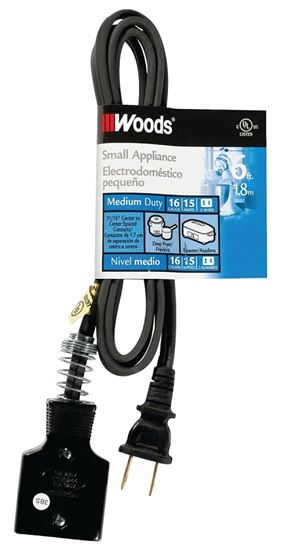 CCI 0290 Extension Cord, 6 ft L, 15 A, 125 V, Black