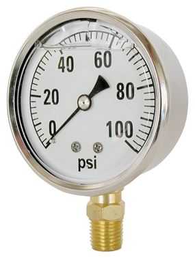 Valley Industries CS-2141GXB100 Pressure Gauge, Liquid Filled, Stainless Steel