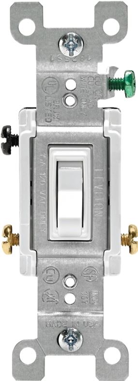 Leviton 1453-2W Switch, 15 A, 120 V, 3 -Position, Push-In Terminal, Thermoplastic Housing Material, White