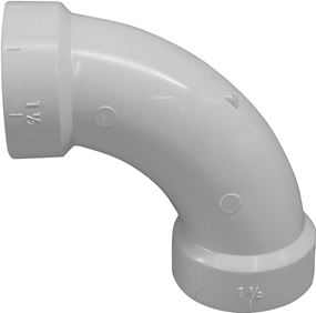 Canplas 192276 Long Sweep Pipe Elbow, 1-1/2 in, Hub, 90 deg Angle, PVC, White