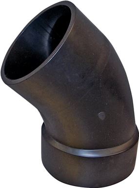 Canplas 102401BC Street Pipe Elbow, 1-1/2 in, Spigot x Hub, 45 deg Angle, ABS, Black