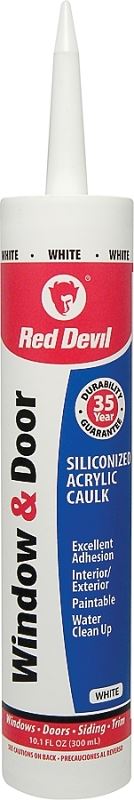 Red Devil 0846 Siliconized Acrylic Caulk, White, -20 to 180 deg F, 10.1 fl-oz Cartridge, Pack of 12