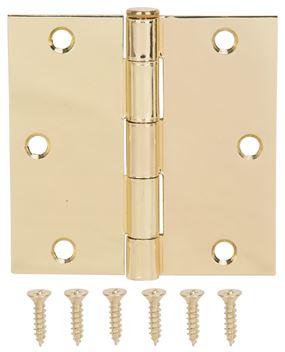 ProSource 20338BBX Square Corner Door Hinge, Steel, Polished Brass, Loose Pin, 180 deg Range of Motion