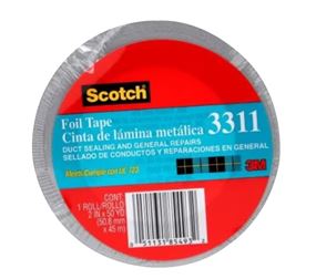 Scotch 3311-10A Foil Tape, 10 yd L, 2 in W, Aluminum Backing, Silver