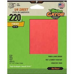 Gator 4072 Sanding Sheet, 4-1/2 in L, 4-1/2 in W, Extra Fine, 220 Grit, Aluminum Oxide Abrasive