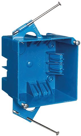 Carlon B432A-UPC Outlet Box, 2-Gang, Thermoplastic, Blue, Captive Nail Mounting