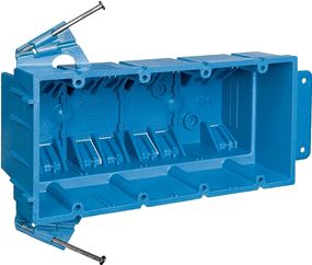 Carlon BH464A Outlet Box, 4 -Gang, PVC, Blue, Nail Mounting