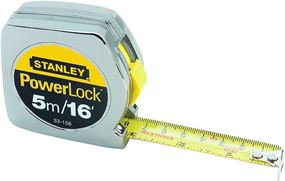 Stanley 33-158 Measuring Tape, 16 ft L Blade, 3/4 in W Blade, Steel Blade, ABS Case, Chrome Case