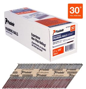 Paslode 657836 Framing Nail, Paper Tape Collation, 3 in L, Steel, Brite, Round Head, Smooth Shank