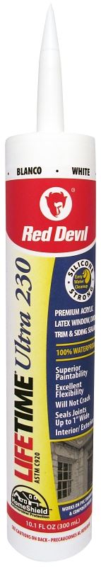 Red Devil Lifetime 0770 Acrylic Sealant, White, 40 to 90 deg F, 10.1 fl-oz Cartridge, Pack of 12