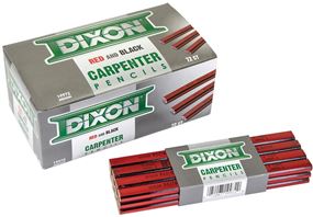 Dixon Ticonderoga 19972 Carpenter Pencil, Black/Red, 7 in L, Wood Barrel, Red Barrel, Pack of 12