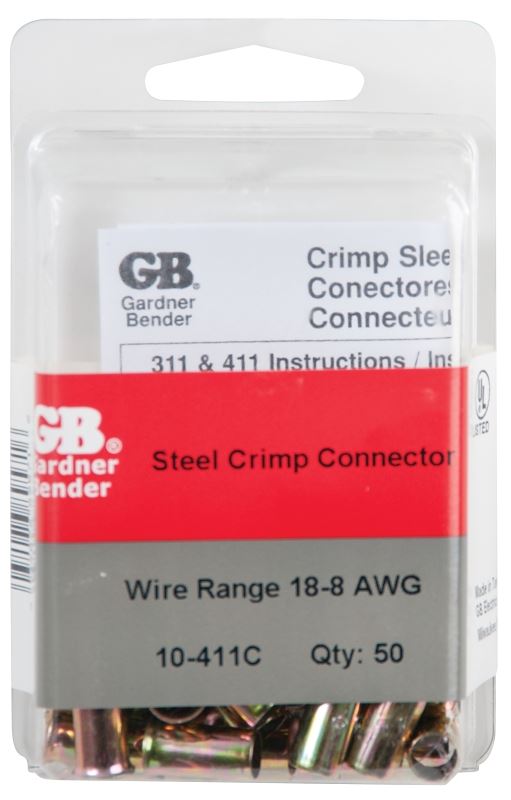 Gardner Bender 10-411C Crimp Connector, 8 to 14 AWG Wire, Steel Contact, Silver, 50/CD - VORG3388956