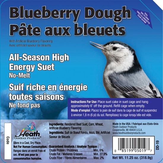 Heath DD-19 Suet Cake, All-Season, Blueberry Dough, 11.25 oz, Pack of 12 - VORG8605701