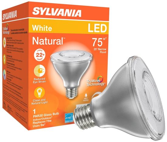 Sylvania 40914 Natural LED Bulb, Spotlight, PAR30 Lamp, E26 Lamp Base, Dimmable, Clear, Cool White Light - VORG1228402