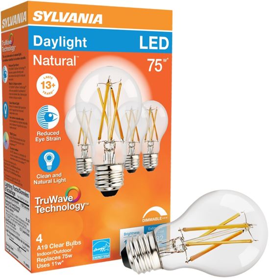 Sylvania 40803 Natural LED Bulb, General Purpose, A19 Lamp, 75 W Equivalent, E26 Lamp Base, Dimmable, Clear - VORG1228071