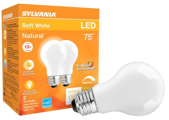 Sylvania 40750 Natural LED Bulb, General Purpose, A19 Lamp, 75 W Equivalent, E26 Lamp Base, Dimmable, Frosted - VORG1228147