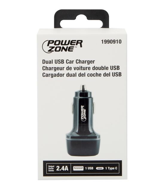 PowerZone U53 Dual USB Car Charger, 12 to 24 V Input, 5 V Output, 2.4 A Charge, Black - VORG1990910