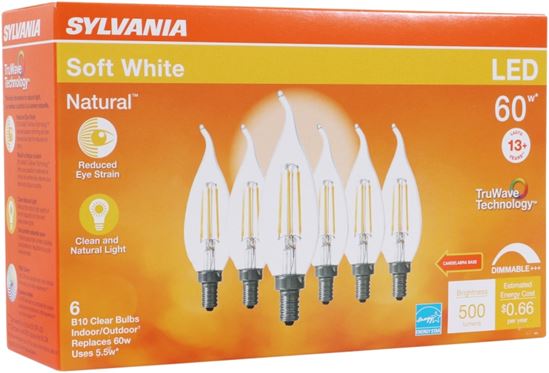 Sylvania TruWave Series 40773 LED Bulb B10 Lamp, B10 Lamp, 60 W Equivalent, E12 Candelabra Lamp Base, Dimmable, Clear - VORG1227743