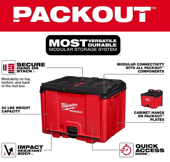 Milwaukee PACKOUT 48-22-8445 Tool Cabinet, 50 lb, 20 in OAW, 15 in OAH, 15 in OAD, Polymer, Black/Red - VORG1389907