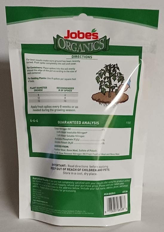 Jobes 06528 Organic Fertilizer Pack, Spike, 4-4-4 N-P-K Ratio - VORG0971556