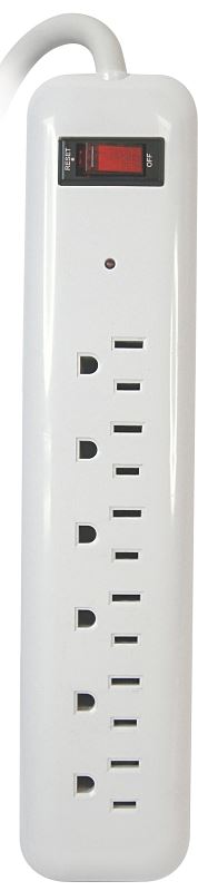 PowerZone OR802124 Surge Protector, 125 V, 15 A, 6-Outlet, 750 Joules Energy, White - VORG0569616