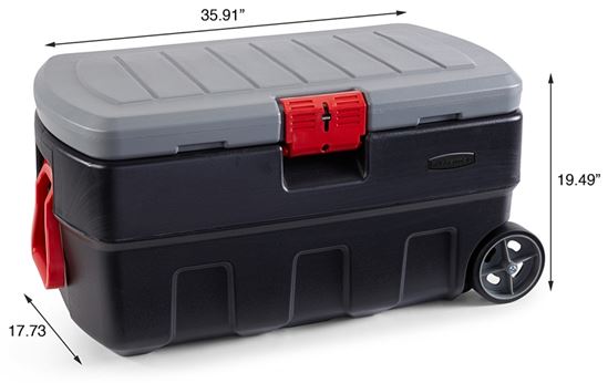 Rubbermaid RMAP350005 Lockable Storage Box, 35 gal Volume, HDPE, Black/Gray/Red, 36 in L, 19 in W, 17 in H - VORG7450935