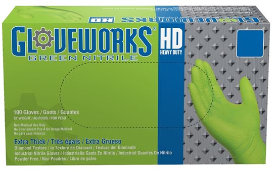 Gloveworks GWGN44100 Heavy-Duty Disposable Gloves, M, Nitrile, Powder-Free, Green, 9-1/2 in L - VORG0021535