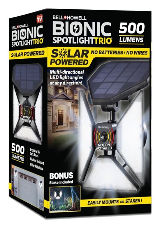 Bell+Howell Bionic Series 7844 Solar-Powered Spot Light, 3-Lamp, LED Lamp, 500 Lumens, Plastic Fixture - VORG4547832