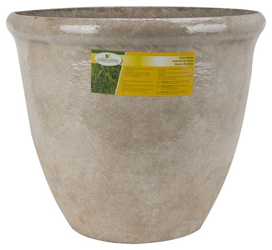 Landscapers Select PT-S010-B Planter, 14-3/4 in Dia, 12-1/2 in H, Round, High-Density Resin, Stone, Stone - VORG8927410