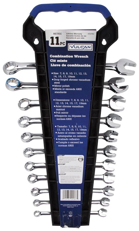 Vulcan TR-H1101 Wrench Set, 11-Piece, CRV, Chrome, Silver, Specifications: Drop Forged - VORG6002992
