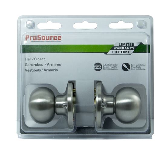 ProSource T9630BRA4V Passage Knob, Metal, Stainless Steel, 2-3/8 to 2-3/4 in Backset, 1-3/8 to 1-3/4 in Thick Door - VORG5229083