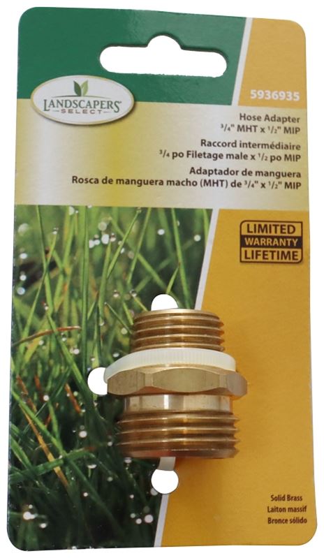 Landscapers Select PMB-469LFBC Hose Adapter, 3/4 x 1/2 in, MHT x MIP, Brass, Brass, For: Garden Hose - VORG5936935