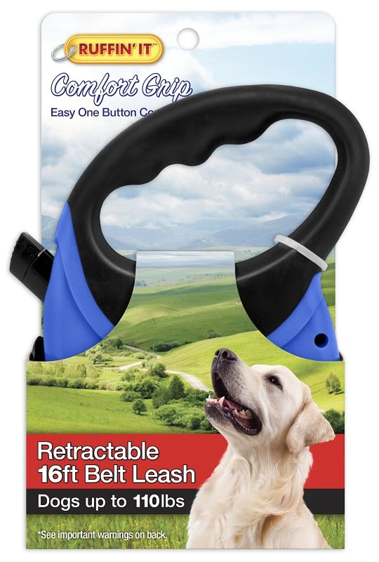 Ruffin'It 98627 Retractable Leash, 16 ft L, Blue/Red, L, Pack of 6 - VORG4768495