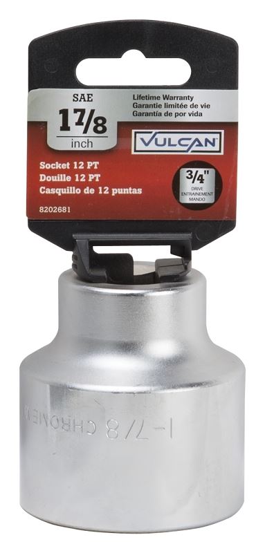 Vulcan MT-SS6060 Drive Socket, 1-7/8 in Socket, 3/4 in Drive, 12-Point, Chrome Vanadium Steel, Chrome - VORG8202681