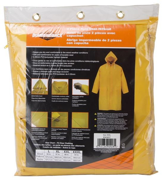 Diamondback PY800XXXL Raincoat, 3XL, Polyester/PVC, Yellow, Comfortable Corduroy Collar, Double Fly Snap Closure, Knee - VORG8363657