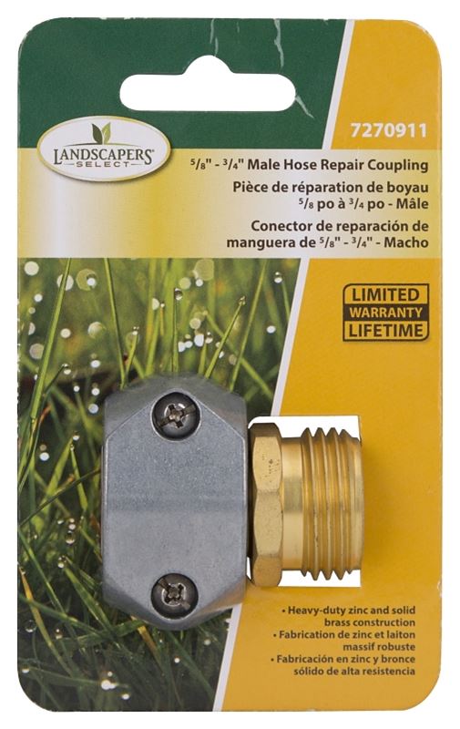 Landscapers Select GC534 Hose Coupling, 5/8 to 3/4 in, Male, Brass and zinc, Brass and silver - VORG7270911