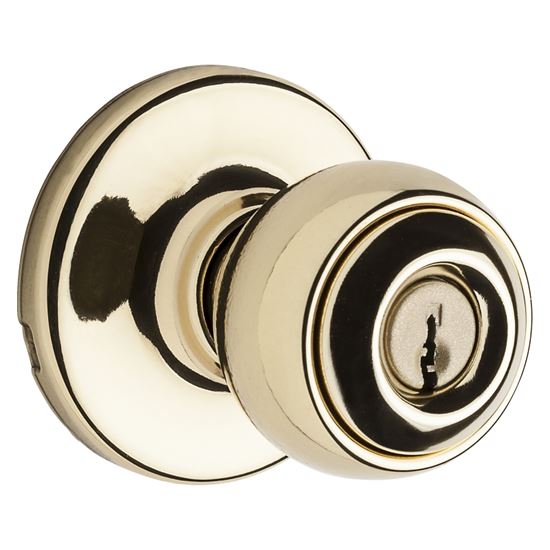 Kwikset 450P 3POLO Storeroom Keyed Entry Knob, Polished Brass, 3 Grade, Reversible Hand