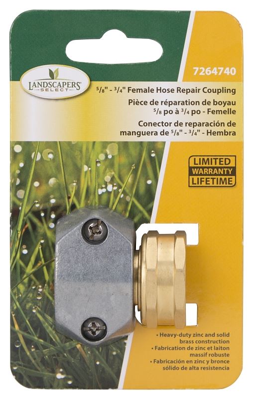 Landscapers Select GC533 Hose Coupling, 5/8 to 3/4 in, Female, Brass and zinc, Brass and Silver - VORG7264740