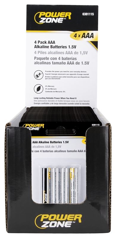 PowerZone LR03-4P-DB Battery, 1.5 V Battery, AAA Battery, Zinc, Manganese Dioxide, and Potassium Hydroxide, Pack of 22 - VORG6381115